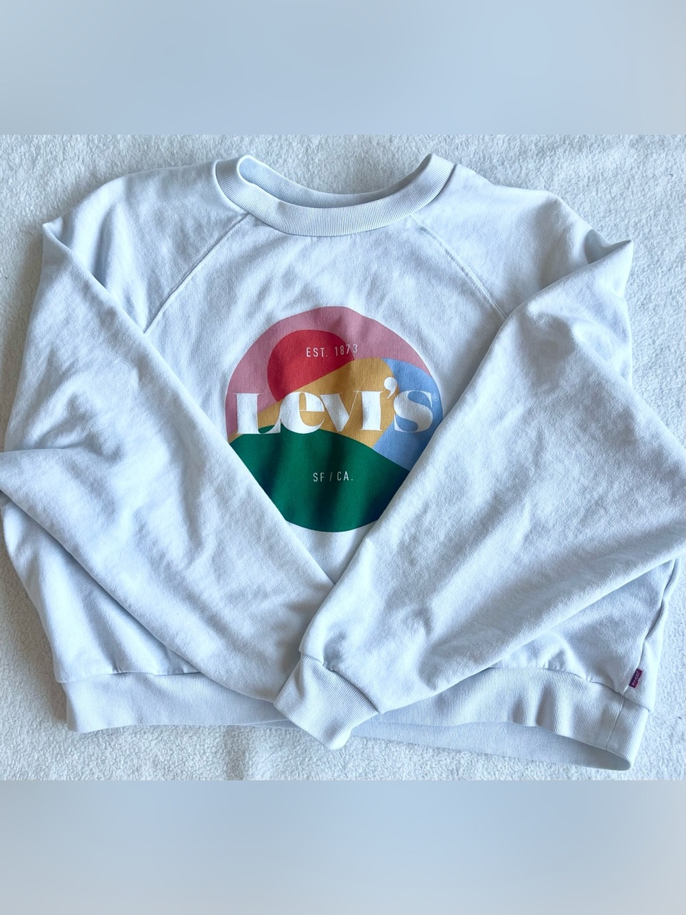 Levi’s Est 1873 Retro Circle Graphic Raglan Crop Crewneck Sweatshirt White M